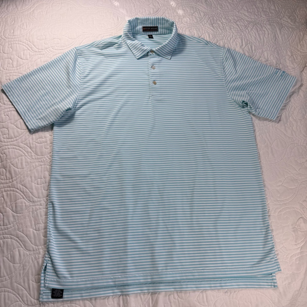 Peter Millar Summer Comfort Blue Striped Performance Polo Shirt Men's XXL EUC - Picture 3 of 10